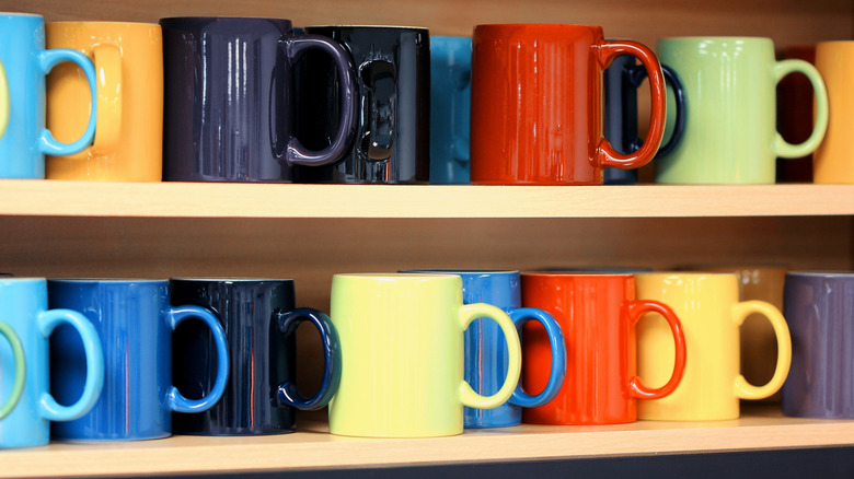 Shelves with various mugs