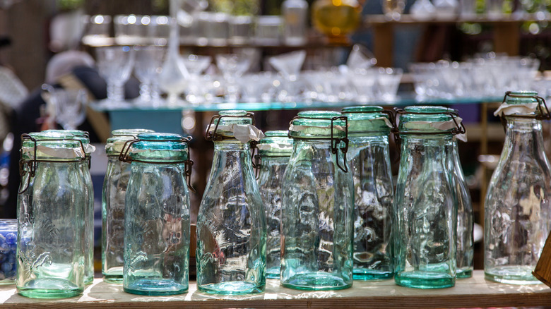 Glass bottles on store shelf