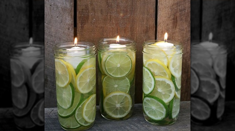 Mason jar candles with fruit