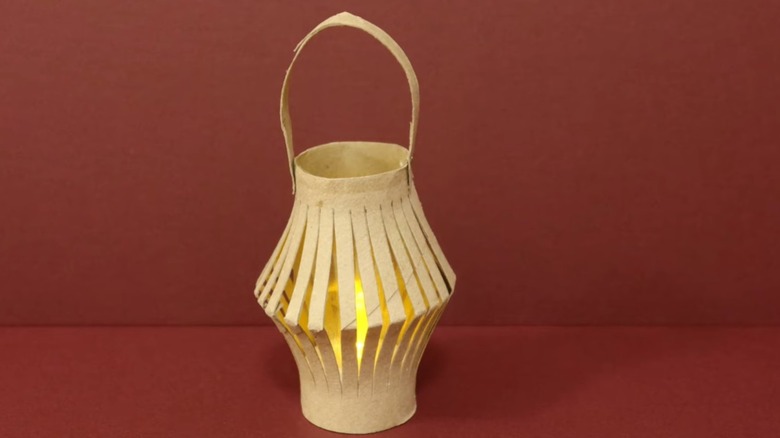 toilet paper tube lantern with tea light inside