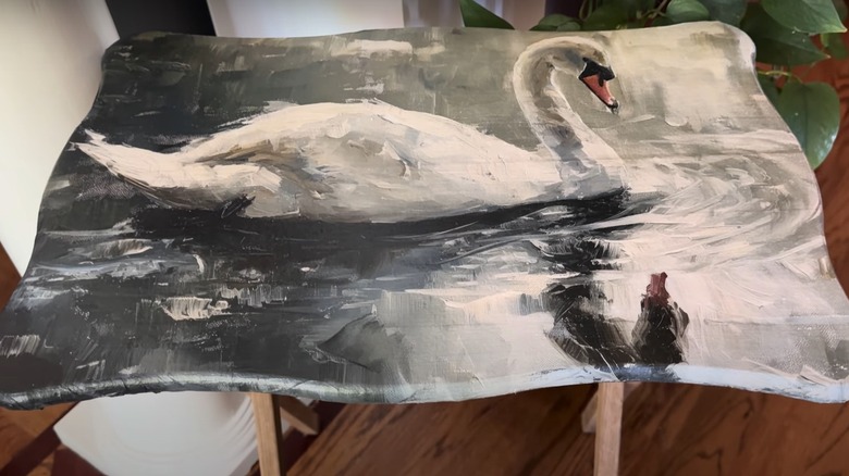 vintage TV tray that has been decoupaged
