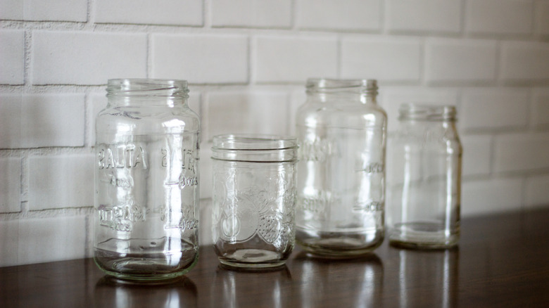 row of empty Mason jars