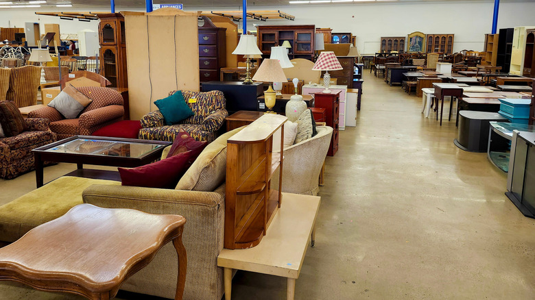 The interior of a Habitat for Humanity ReStore filled with furniture