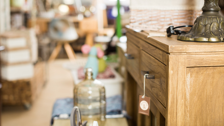 close up of furniture at thrift store