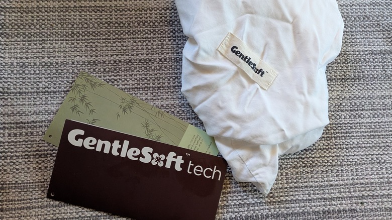 A bamboo sheet bag and literature labeled "GentleSoft"
