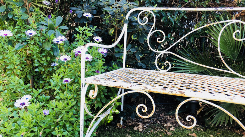 Rusty bench in a garden