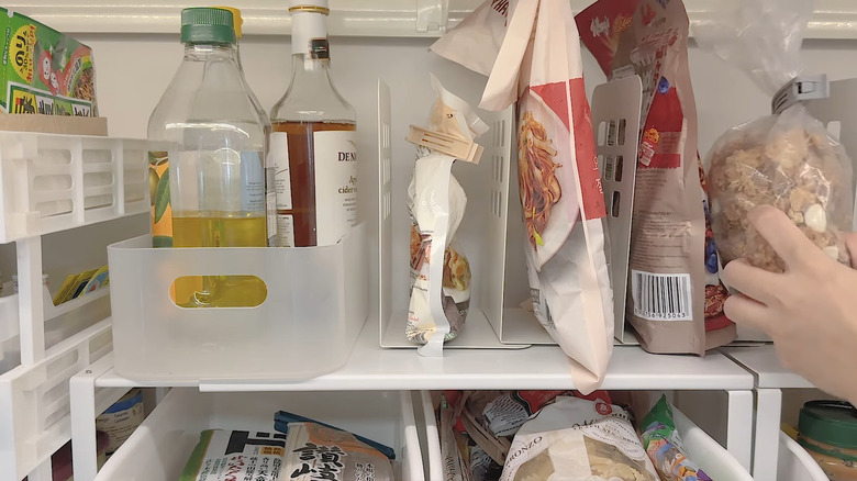 metal bookends work seamlessly in a pantry for all kinds of items