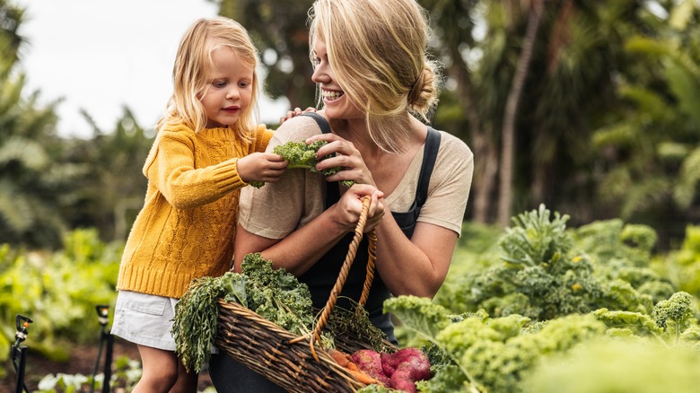 Family in a vegetable garden