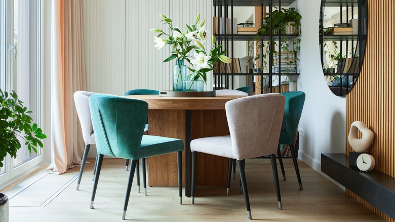 Round table with velvet chairs