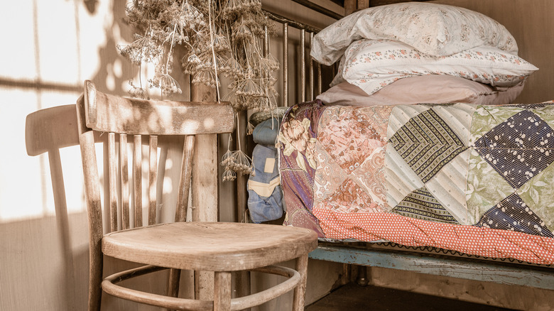 Rustic bedroom old quilt