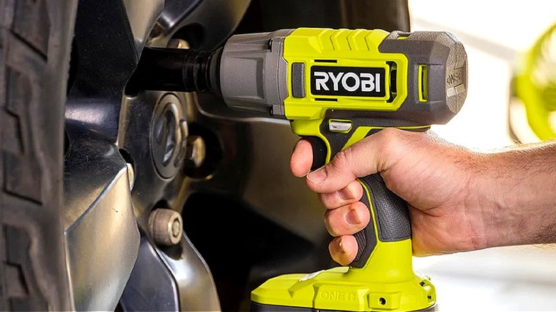 The Ryobi 18V One+ 1/2-Inch Impact Wrench used to loosen lug nuts