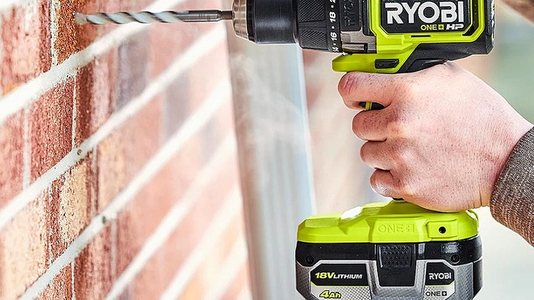 The Ryobi 18V One+ 4Ah Lithium Battery is used on a drill