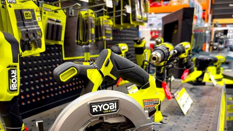 A display of Ryobi tools at The Home Depot