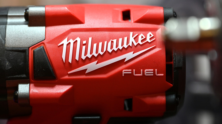 Closeup of Milwaukee logo displayed on tool