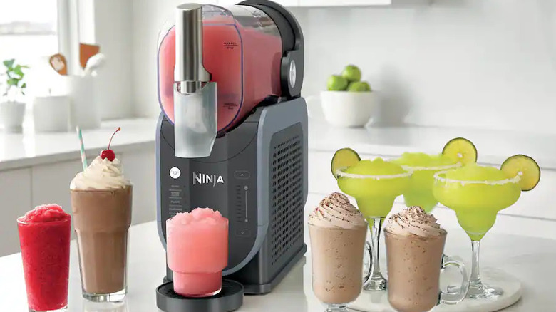 A Ninja SLUSHi machine with various frozen drinks