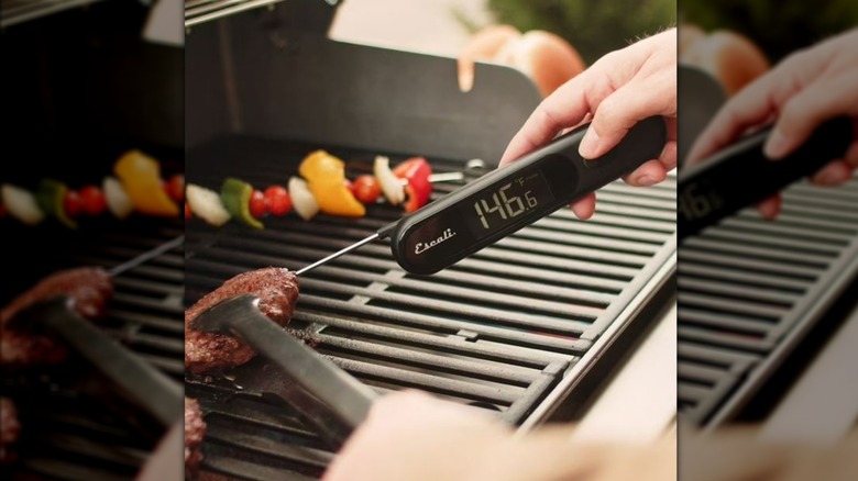 person using Escali thermometer to check the temperature of meat