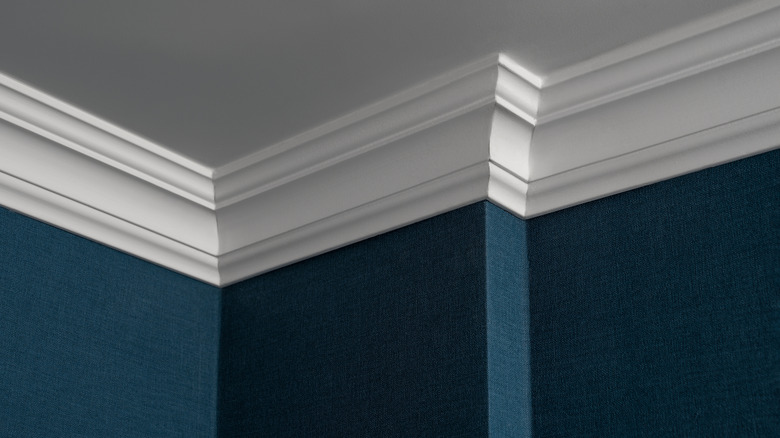 A close-up of finished crown molding