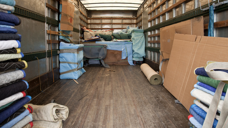 variety of moving blankets in moving truck
