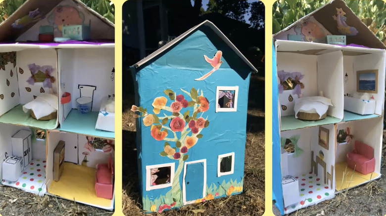 Doll house made from shoe boxes.