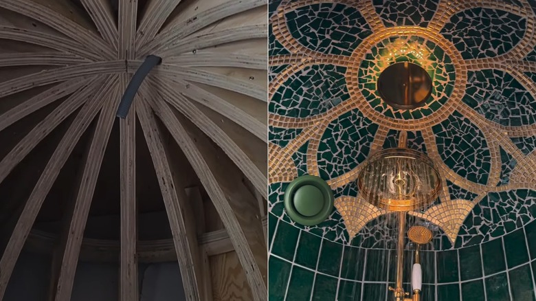 shower dome enclosure featuring a beautiful mosaic design