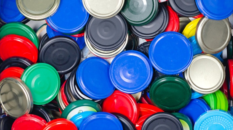 colorful grouping of jar lids