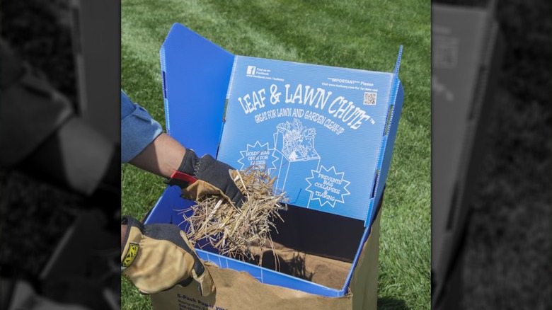 the LeafEasy bag insert in a Lowe's paper yard waste bag