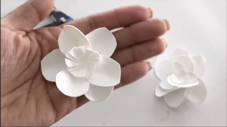 A DIY flower made from a milk jug