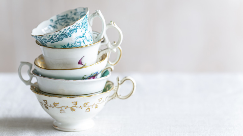 Stack of vintage teacups