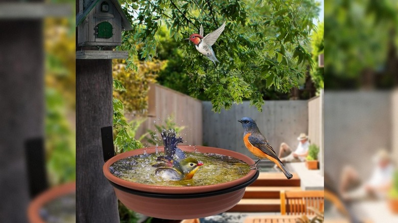 Retailer image of NEECONG Mounted Brick Red Bird Bath/Feeder Tray.