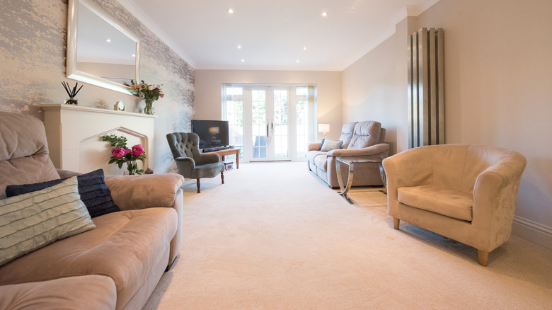 boring beige carpet living room