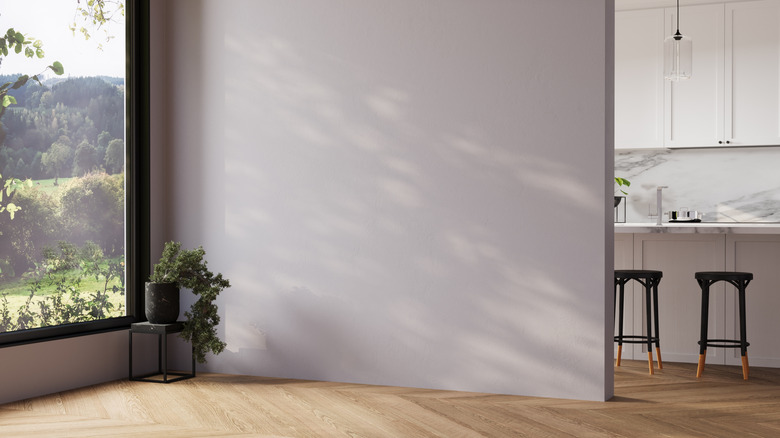 Empty gray wall in a minimalist designed home