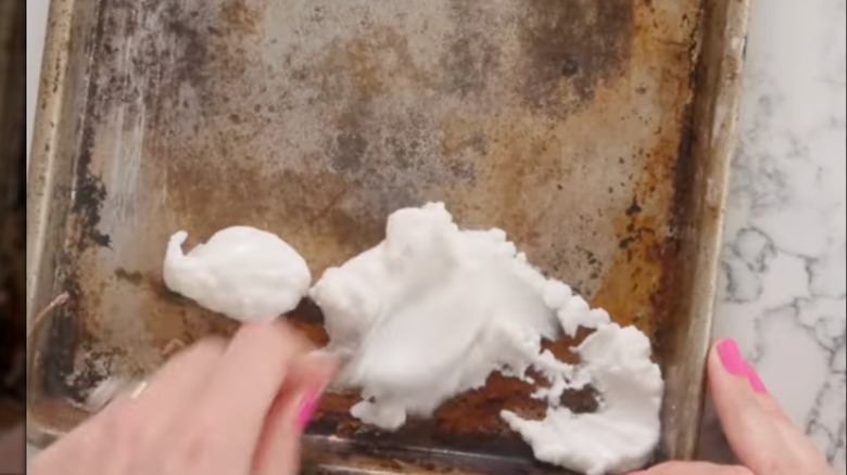 Baking soda and vinegar paste on a baking sheet