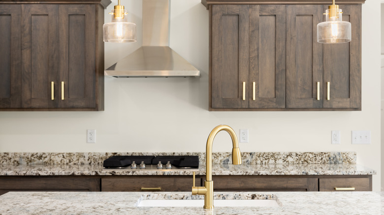 Kitchen with polished brass hardware