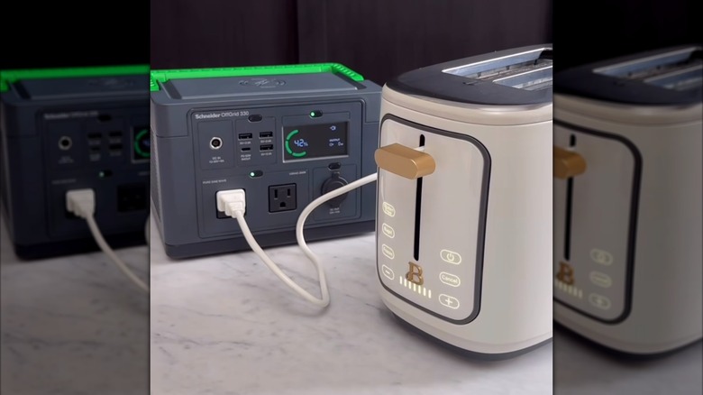 a portable power outlet box connected to a toaster