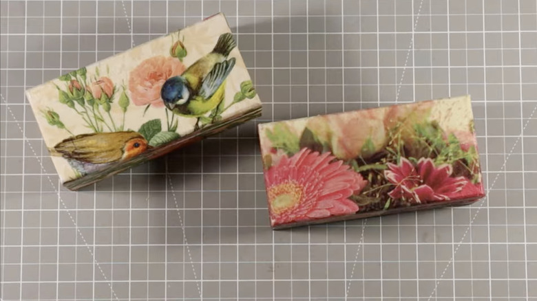 Small boxes with decorative floral and bird paper