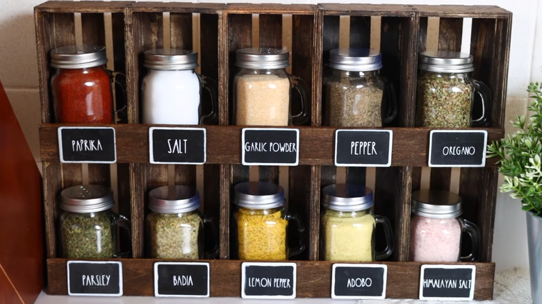 Mini wooden crates glued together to create a storage rack