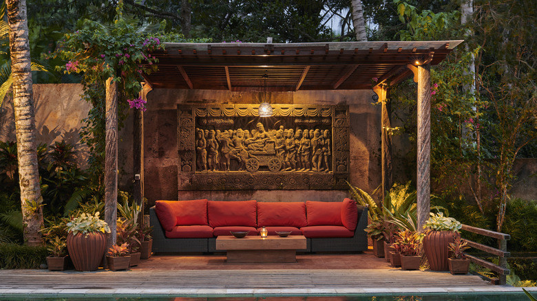 Wooden cabana by pool