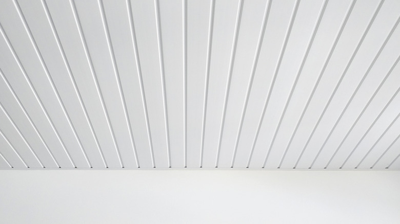 Close up of white beadboard ceiling
