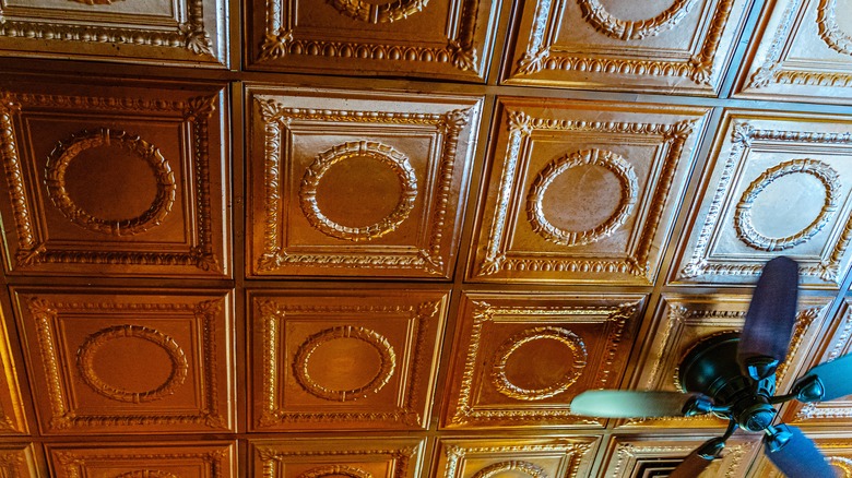 Close up on decorative metal ceiling tile