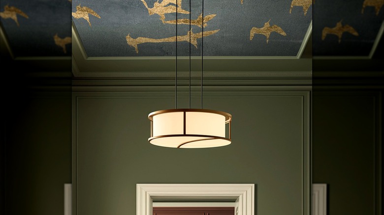 Hallway with wallpaper on the ceiling