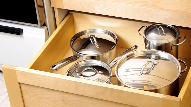 pots and pans in drawer 