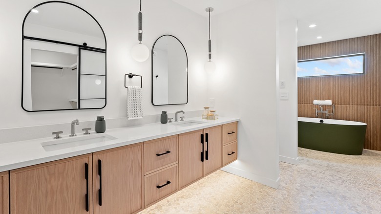 Modern bathroom with stone tile floor