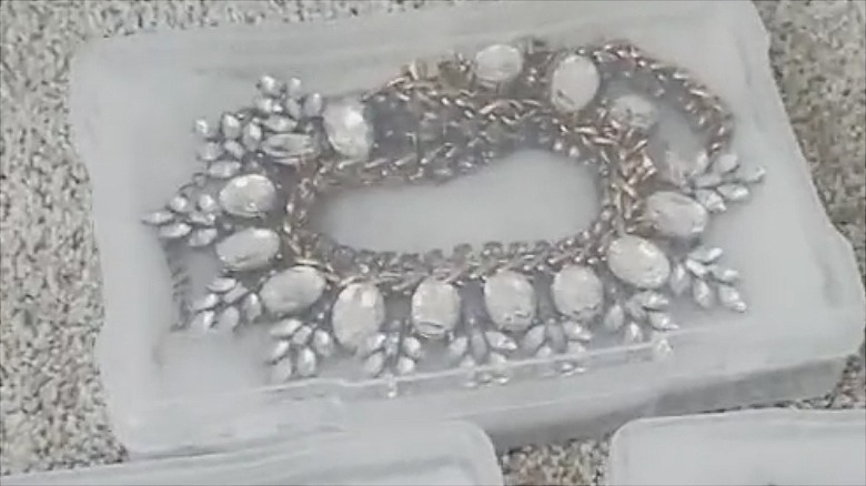 Closeup of a chunky necklace in a photo storage case