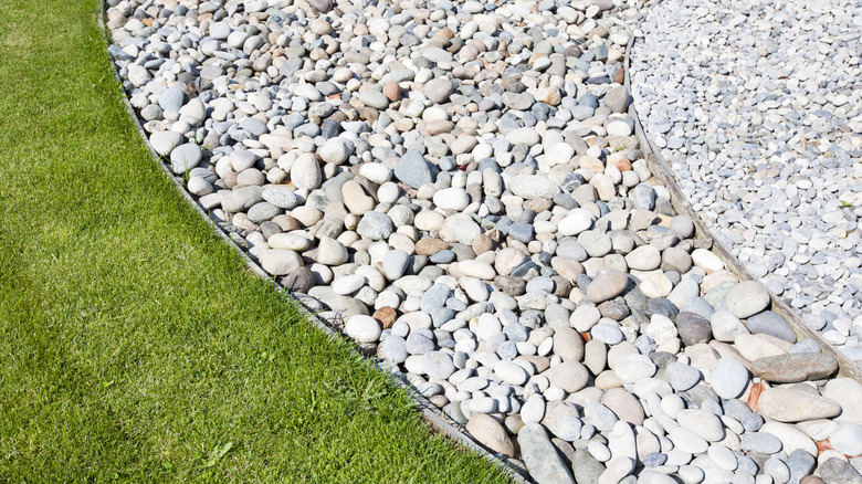 Simple stone landscaping in a yard