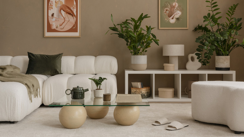 Modern living room with traditional carpet