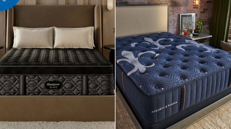 Split image showing the Beautyrest mattress on the left and the Stearns & Foster mattress on the right