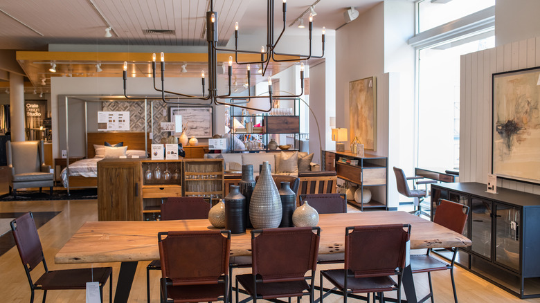 inside store with table and decor 