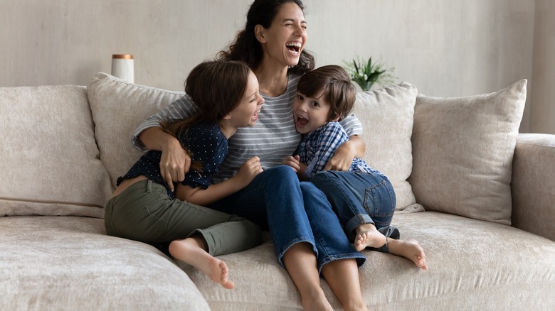 Family on sofa