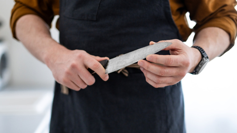 a person holding a kitchen knife