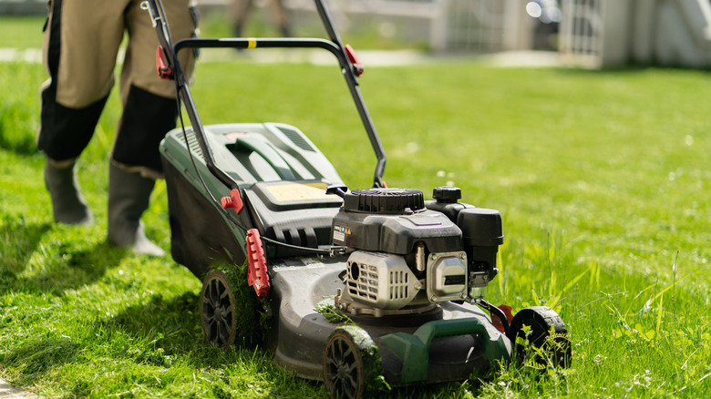A man mowing the lawn